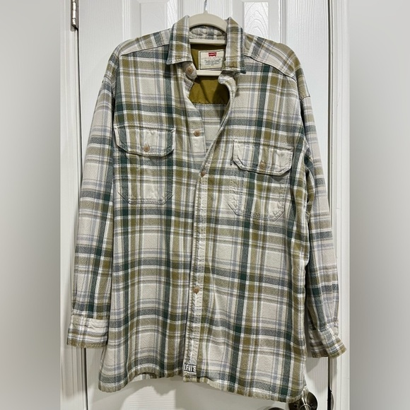 Vintage Levi's Green Woven Plaid Shirt- Size Large - Picture 1 of 8
